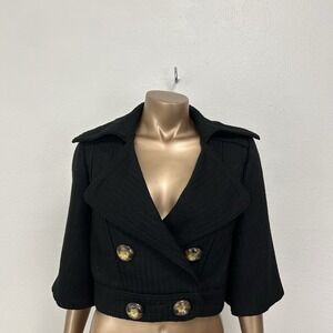 Vintage Y2K 90s Priorities Black Cropped Double Breasted Jacket Bolero‎ Size S